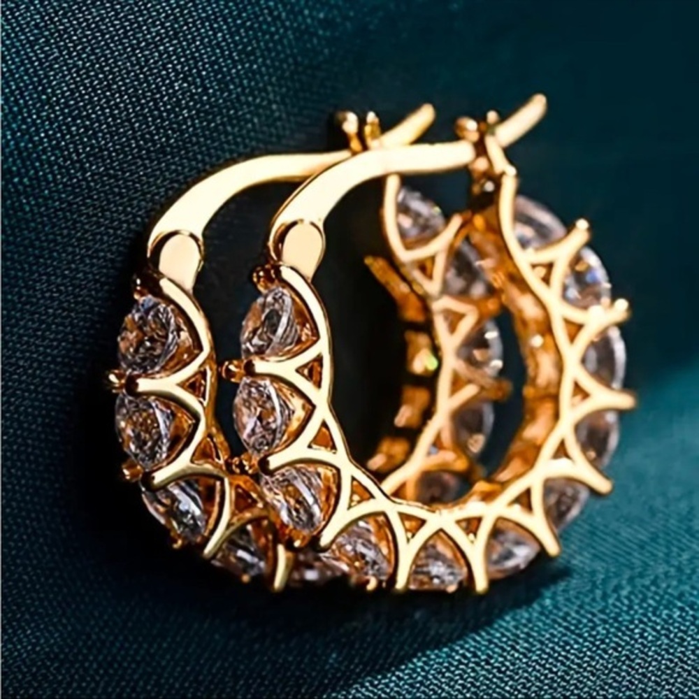 Gold Tone CZ Hoop Earrings Openwork Crystal Statement Hoops NWT